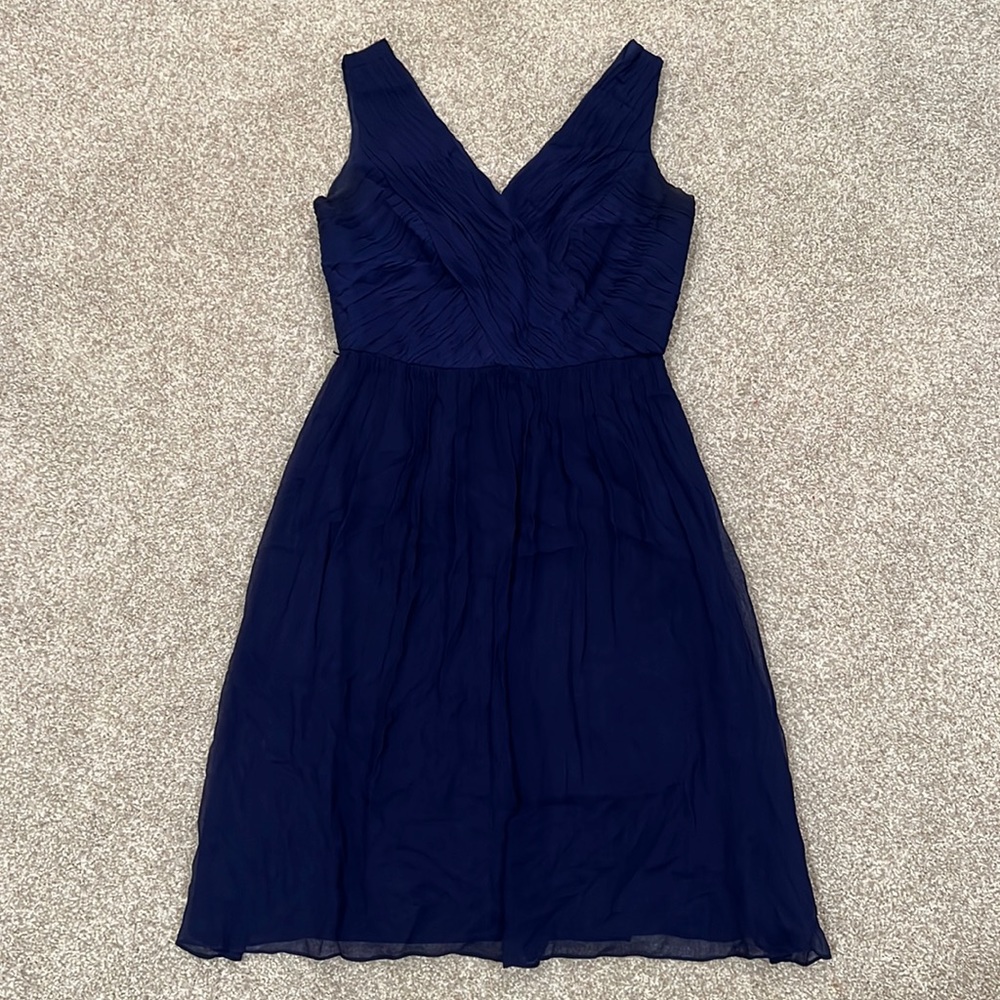 Vintage Silk Navy Blue Ruched Midi Dress SZ 6